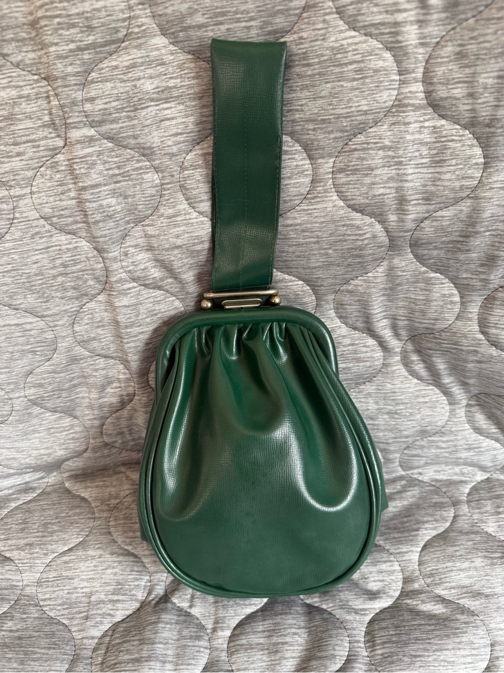 Women's Green Wristlet Bag - Elegant Gathered Design